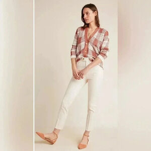Anthropologie Essential Slim Trousers Women’s Size 2 Red Cream‎ Pinstripe Ankle